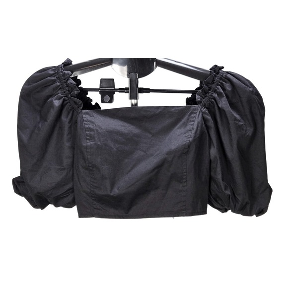 Jason Wu Tops - Women's Jason‎ Wu Small Black Puff Sleeve Smocked Back Crop Top Dark Romantic
